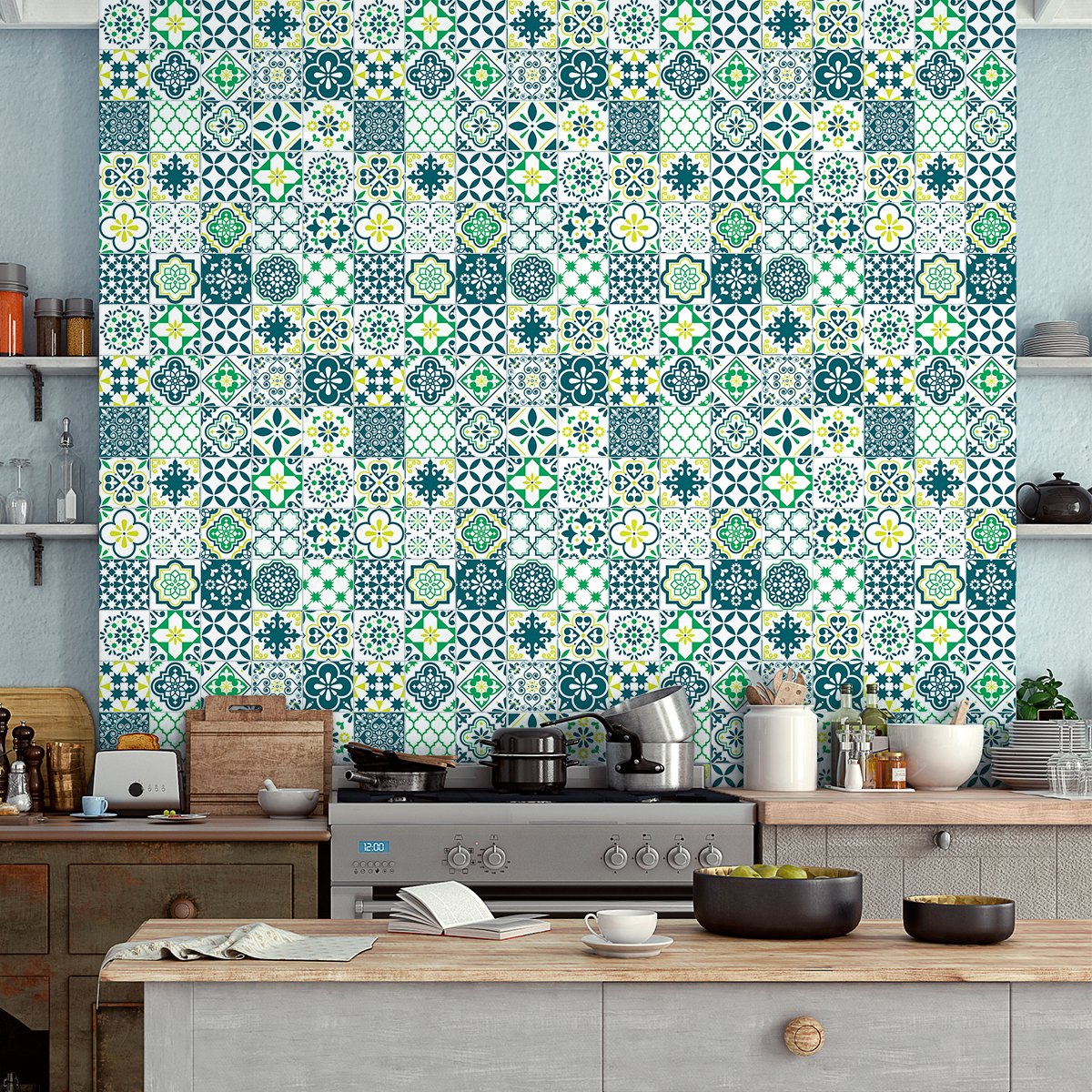 Ambiance Sticker Zelfklevende tegelmuurstickers voor keuken en badkamer - 60 Azulejos Djiona cementtegelstickers - 60 stickers 20x20cm Multi color
