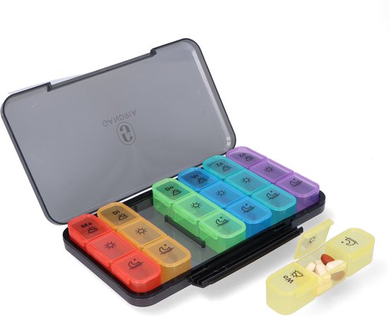 Pilulier Gandria 7 jours - Pilulier amovible - Boîte à médicaments avec 21 compartiments - Boîte à médicaments avec fermeture solide - 3 compartiments par jour