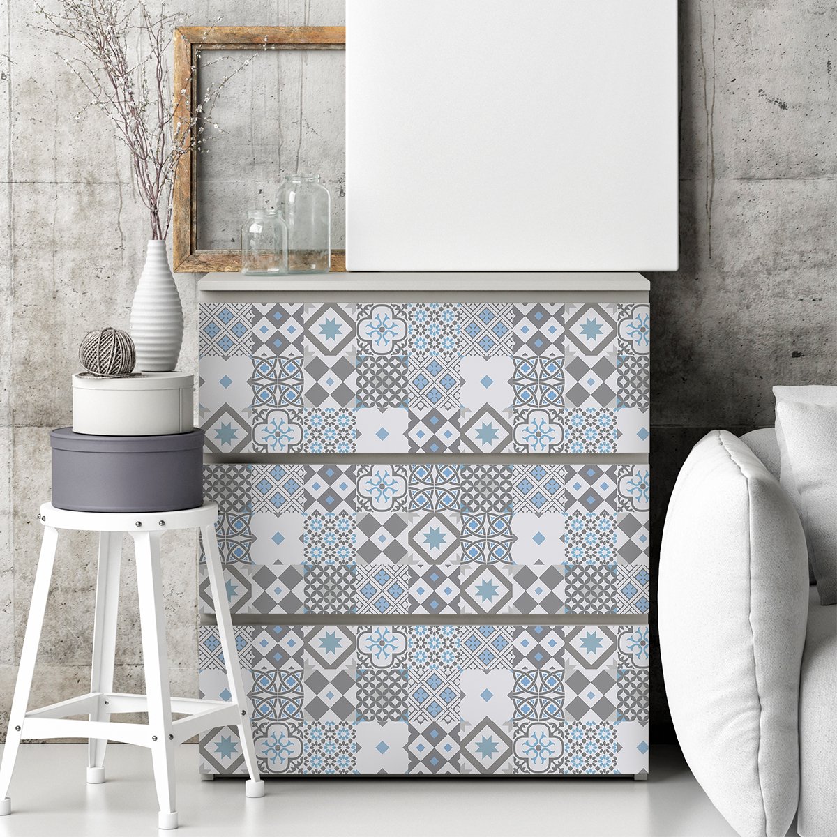 Ambiance Sticker Meubeldecoratiestickers - 60 authentieke Leonita cementtegel meubelstickers - 60 stickers 10x10cm Multi color