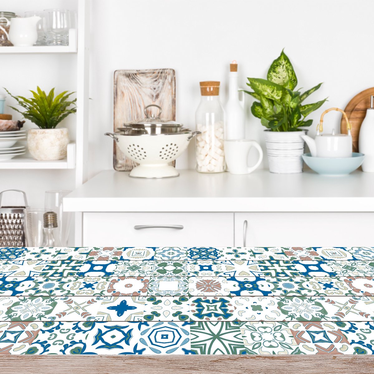 Ambiance Sticker Meubeldecoratiestickers - Zelfklevende stickers voor keuken en woonkamer - 60 EVIANA cementtegel meubelstickers - 60 stickers 20x20cm Multi color