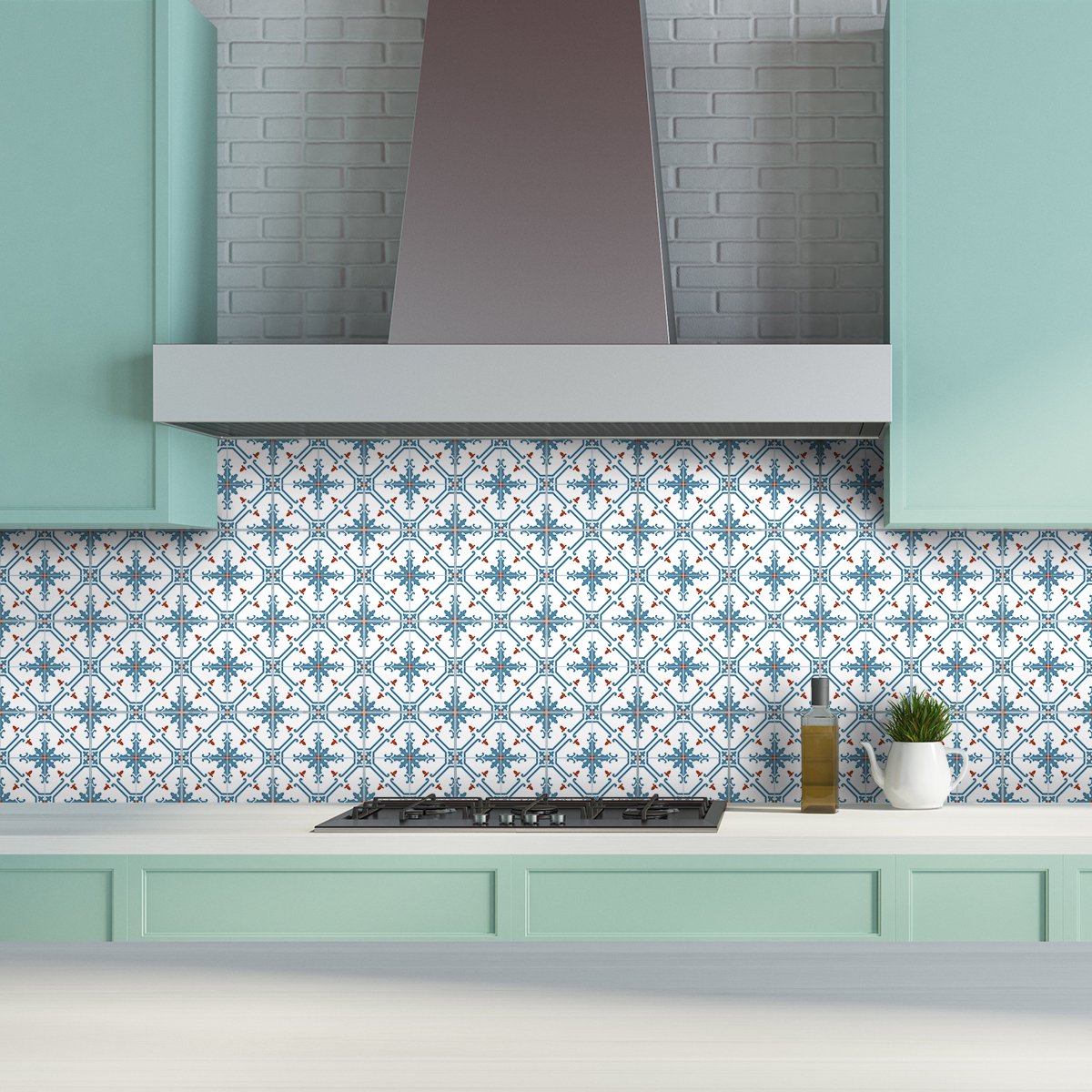 Ambiance Sticker Tegelstickers voor de muur in keuken en badkamer - 24 cementtegelstickers, Azulejos Julieta - 24 stickers, 15x15cm Multi color