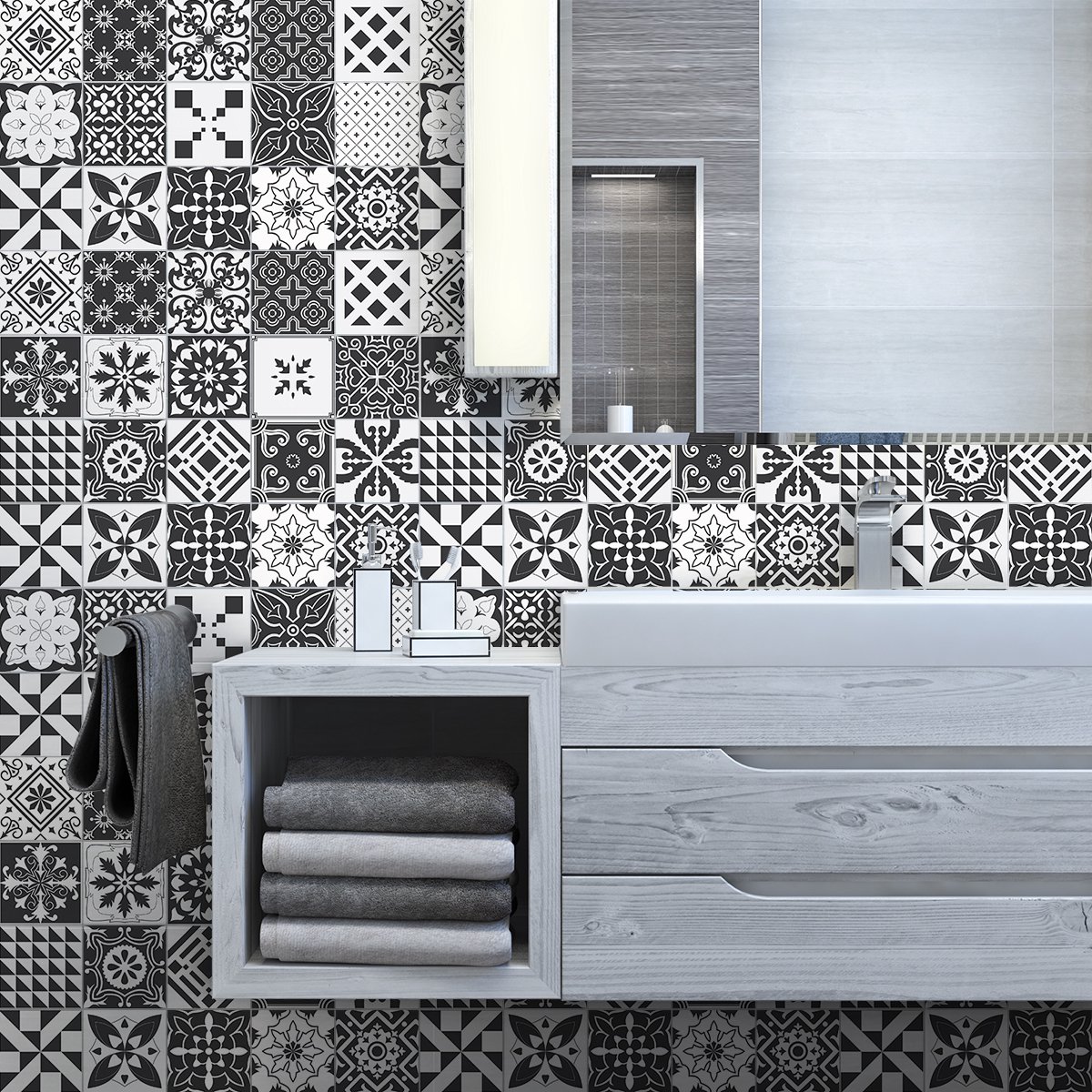 Ambiance Sticker Zelfklevende tegelmuurstickers voor keuken en badkamer - 24 cementtegelstickers, Azulejos Elodio - 24 stickers, 10x10cm Multi color