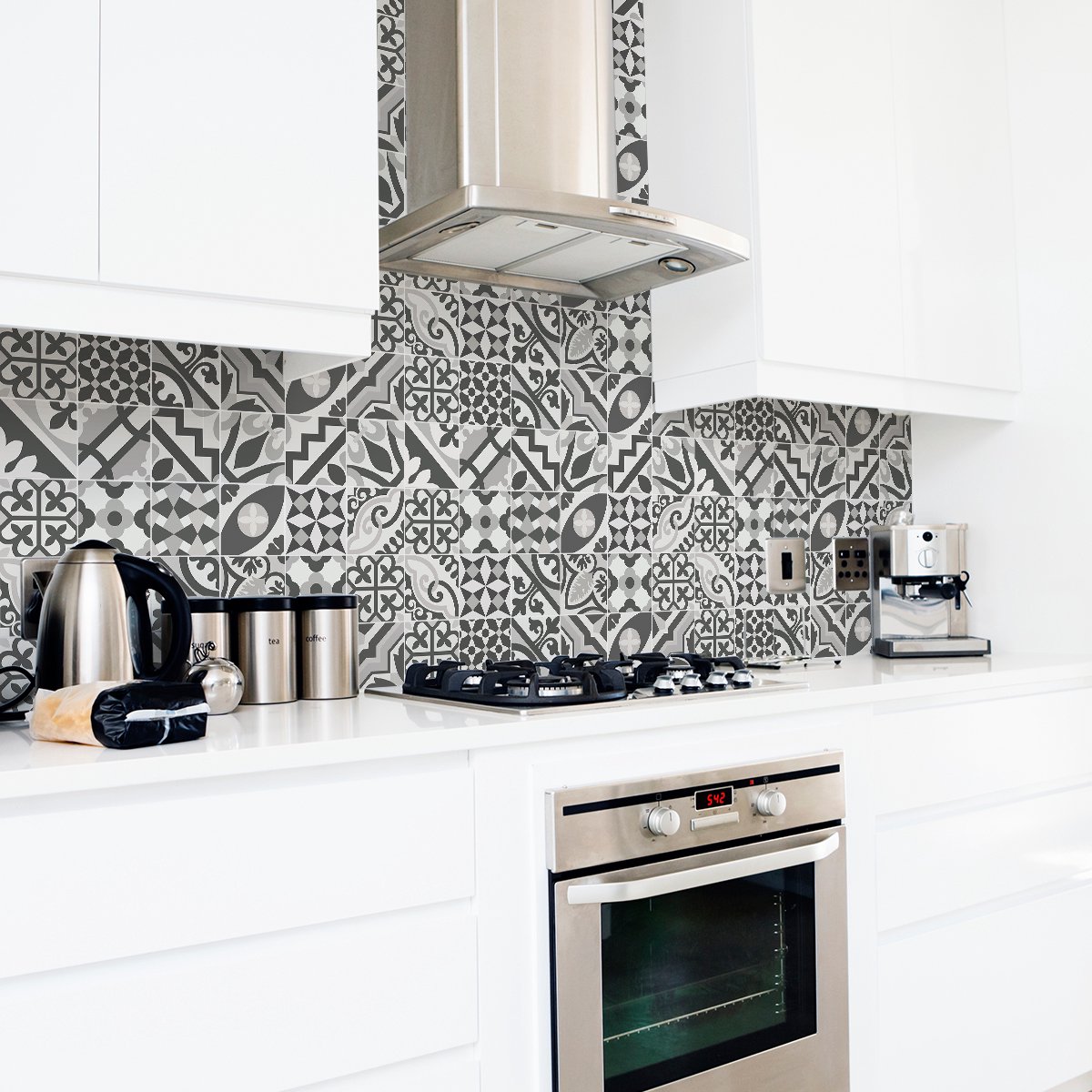 Ambiance Sticker Zelfklevende tegelmuurstickers voor keuken en badkamer - 24 cementtegelstickers AZULEJOS CANTABRIEAN - 24 stickers 20x20cm Multi color