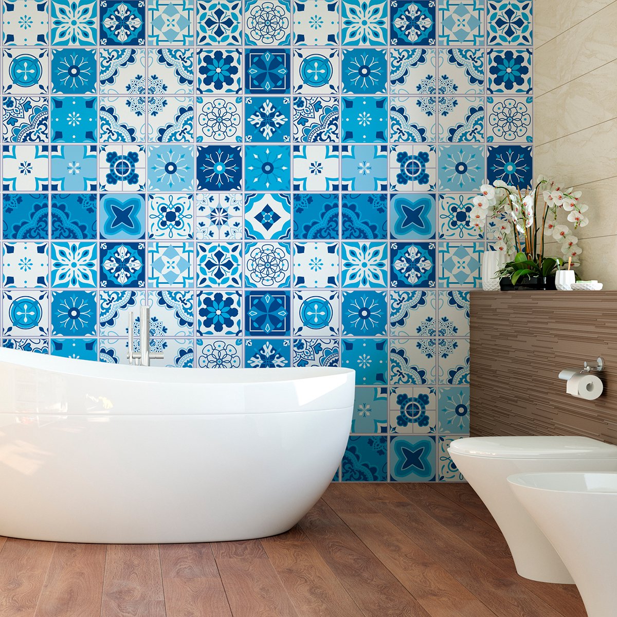 Ambiance Sticker Zelfklevende tegelmuurstickers voor keuken en badkamer - 30 Azulejos Colas tegelstickers - 30 stickers 10x10cm Multi color