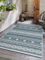 Bol.com Flycarpets Omkeerbaar Terrazo Nomad Aztec Buitenkleed Groen / Creme - 200x290 cm - Vloerkleed Buiten - Laagpolig Tuinkle... aanbieding