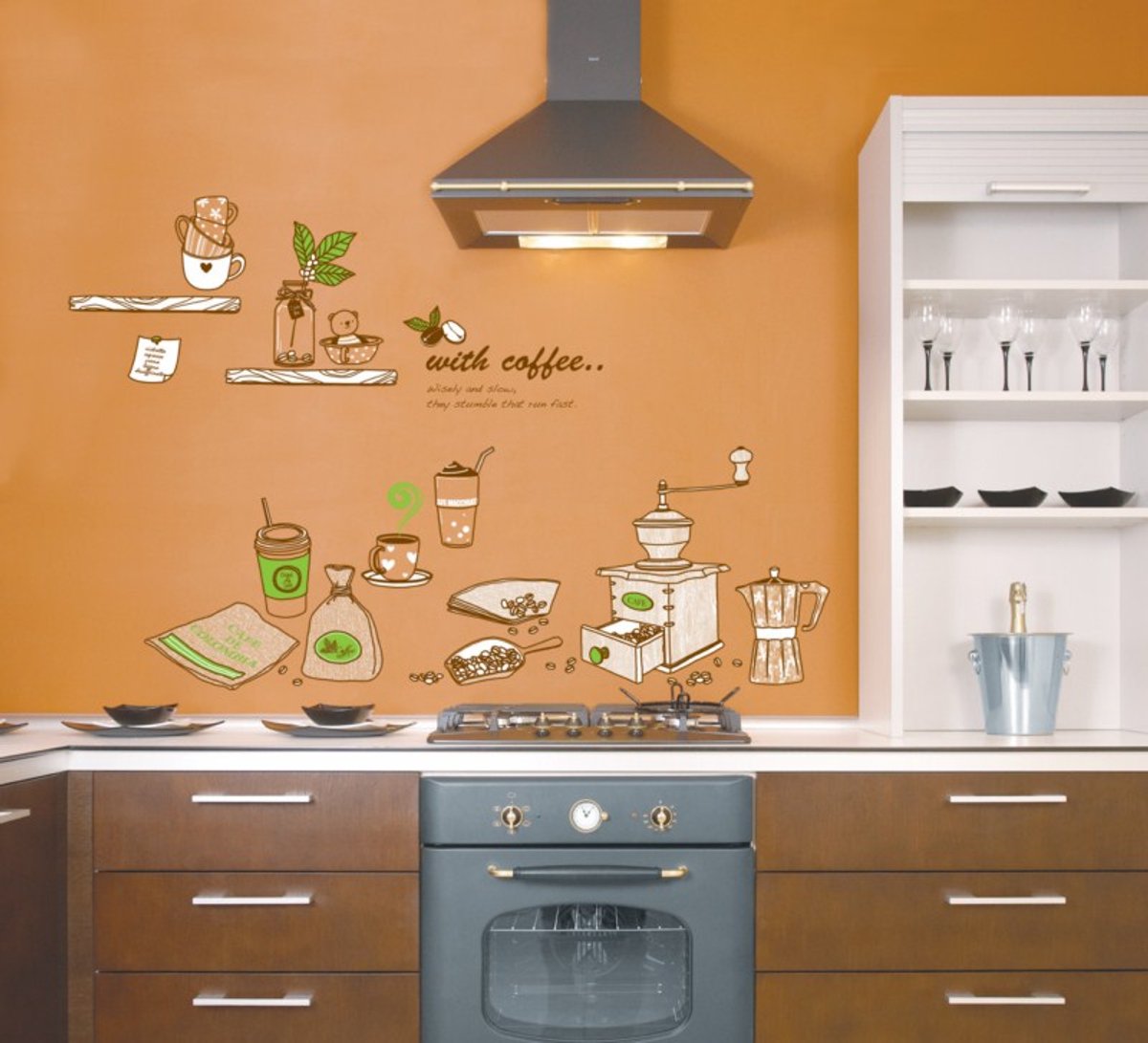 Ambiance Sticker Muurstickers, decoratieve plakmiddelen, koffiemolen Multi color