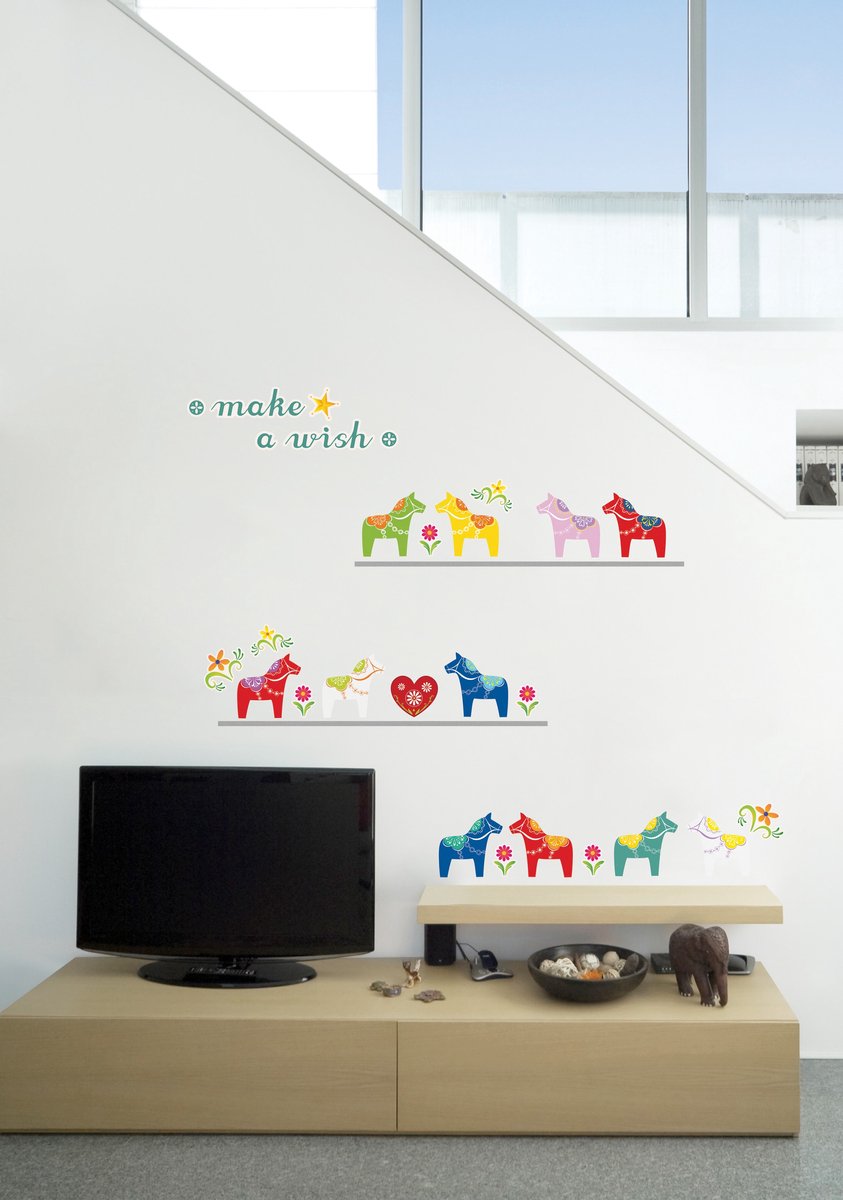Muurstickers, decoratieve stickers, kleine kleurrijke paardjes