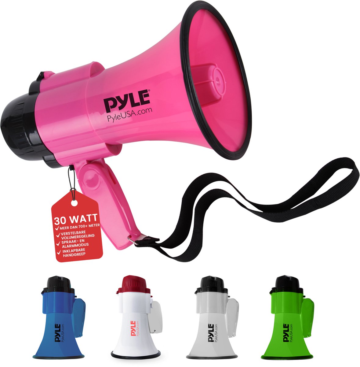 Pyle Megafoon - 30Watt Draagbare Luidspreker Microfoon - Toeter met Sirene - PA-Geluid - Inklapbare Handgreep voor Cheerleading en Politiegebruik