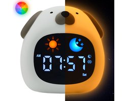 Maness® Hond Slaaptrainer - Kinderwekker - Slaapwekker - Met nachtlamp functie en wekker timer - Slaaphulp voor kinderen vanaf de peuter leeftijd - Ook leuk als nachtlampje voor baby's