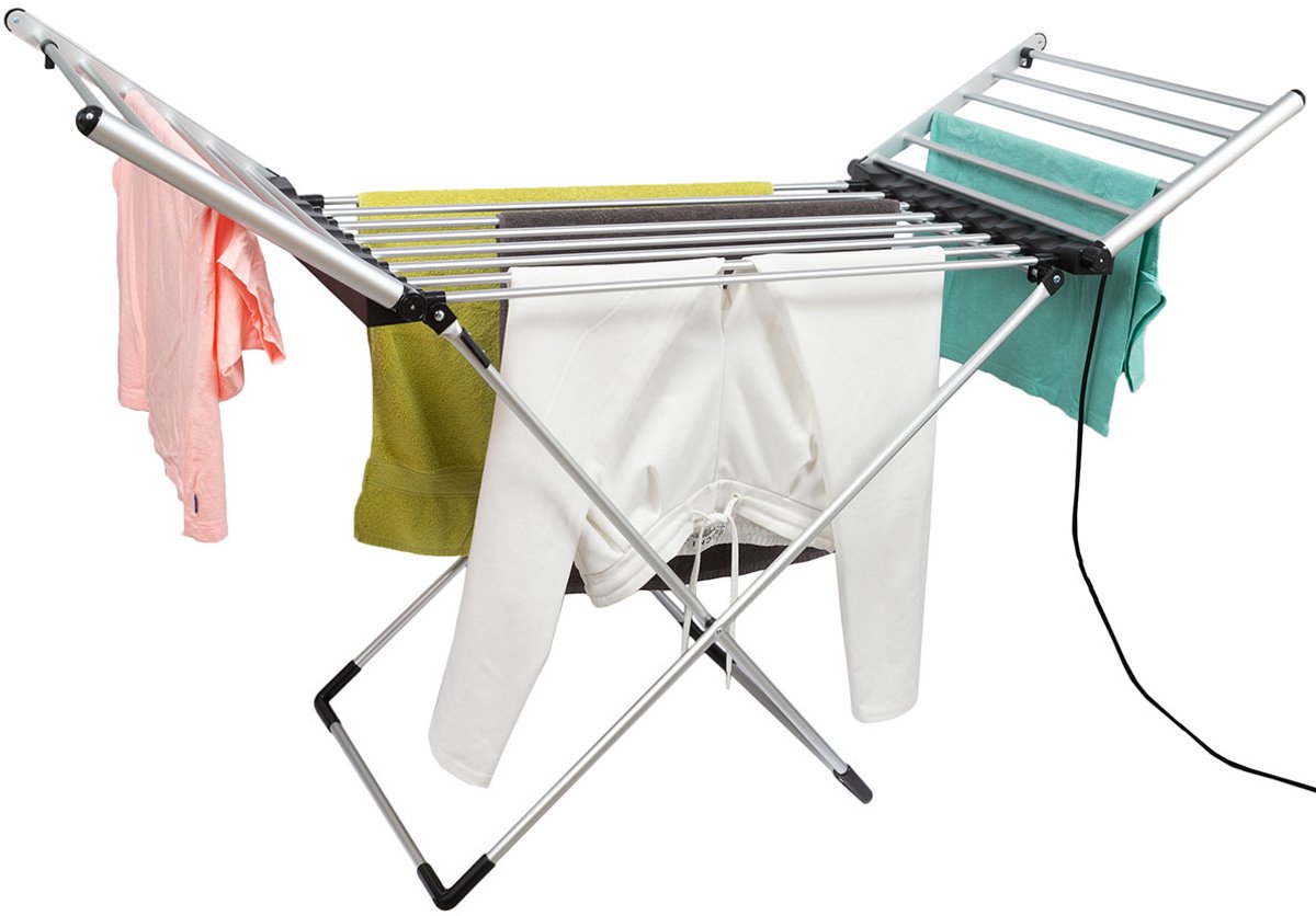 Eleganca Elektrisch Droogrek - 147 x 54 x 94 cm – Verwarmd Wasrek – Elektrisch - Snel drogen van Kleding en Handdoeken - 220-240V - 230W - IPX1 - Zilver