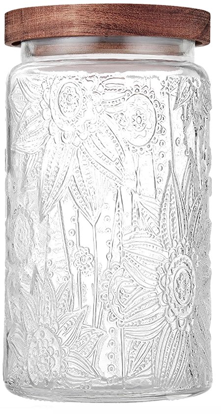 Bocal en Verres YONO avec couvercle en bois - 1000 ml - Bocal de rangement en Glas - Bocal à bonbons - Bocaux de conservation