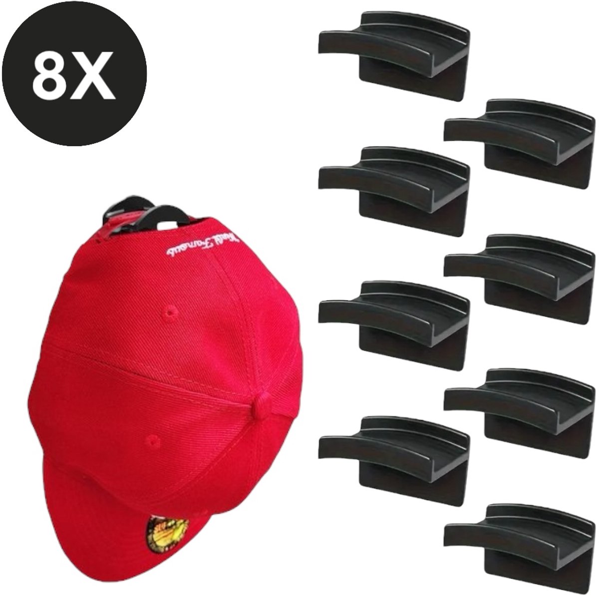 Cap holder - Petten houders voor aan de muur - Set van 8 - Zwart Cap holder - Petten houders voor aan de muur - Set van 8 - Zwart