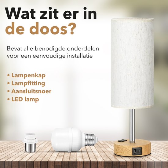 Nachtlamp / Bedlamp met Oplaadpoorten - Dimbaar - Voor Slaapkamer / Woonkamer - Met Kap - Sfeerverlichting - Tafellamp van Merkloos — afbeelding 5