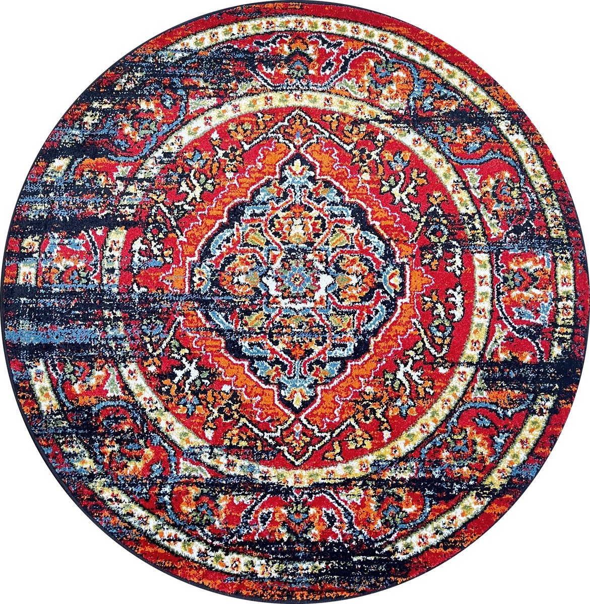 Muratap Rond Vintage Marrakech - Laagpolig Vloerkleed - Multikleur Zwart- 160 CM Ø Zwart, Multikleur