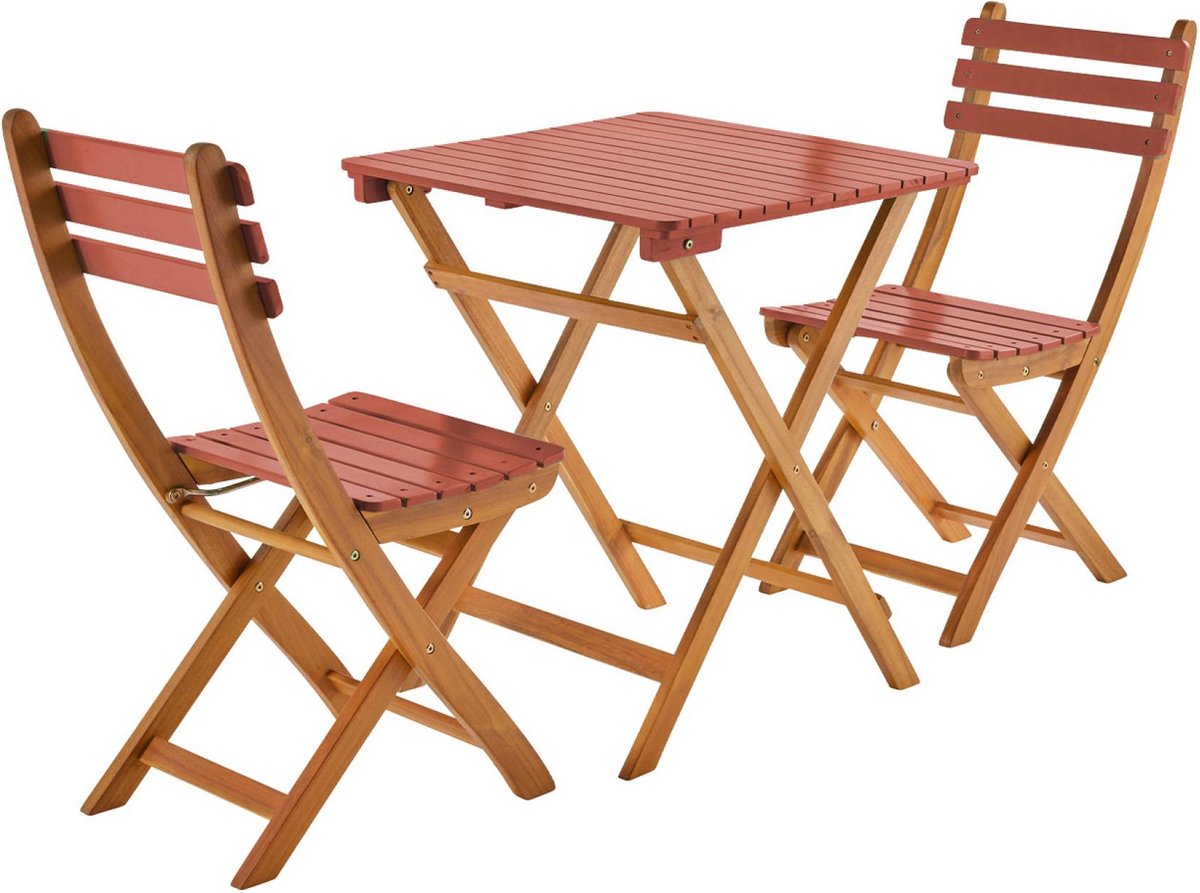 sweeek - Tuinset van acaciahout, 2 opvouwbare stoelen hilora, vierkante tafel