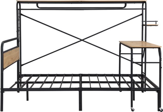 Mezzaninebed 140 X 200 Cm Met Opbergkast En Veiligheidstrap - Metaal En Hout Wit