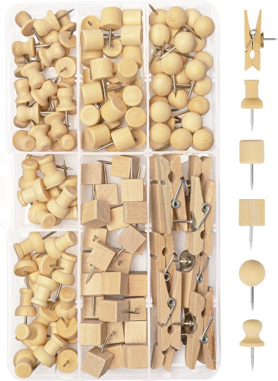Punaises voor prikbord of memobord - set van 135 houten pushpins