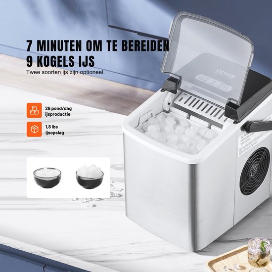 Met Schoonmaak functie - Professionele Ijsblokjesmachine - Ijsblokjesmaker - Zwart van Tectake — afbeelding 4