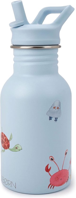 J.Børn RVS Schoolbeker – Lichtgewicht – Met Rietje – 400ml – Oceaan