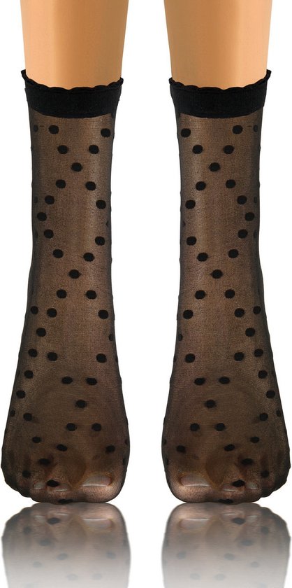 Lot de 2 paires de chaussettes en micro filet Fashion 20den avec motif à pois épais - taille unique - noir