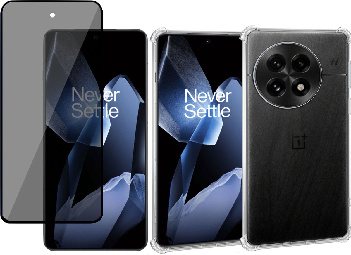 Geschikt voor OnePlus 13R - Hoesje + Privacy Screenprotector – Privé - Gehard Glas Cover