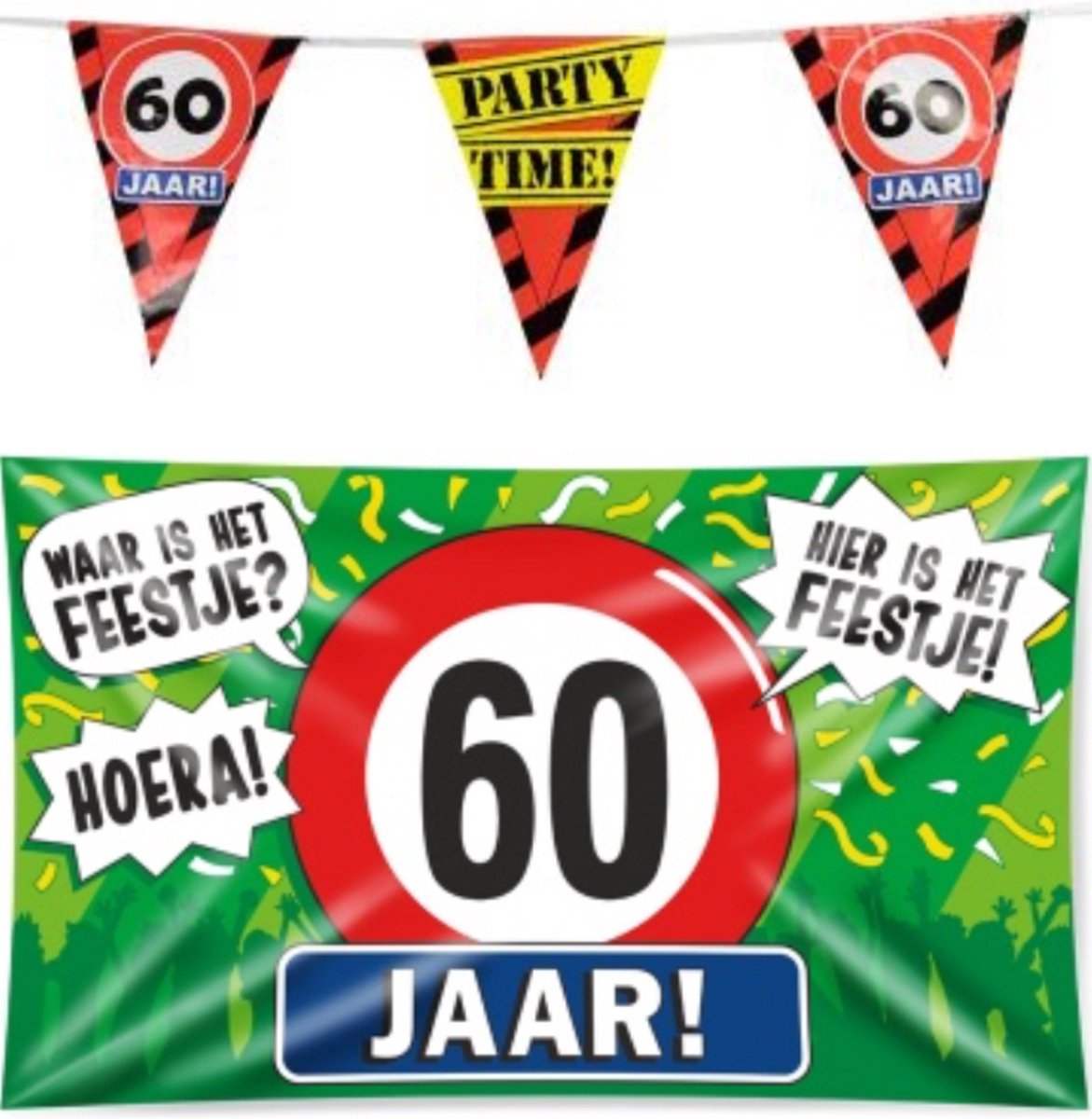 60 jaar verjaardag versiering pakket – vlag – gevelvlag – paperdreams