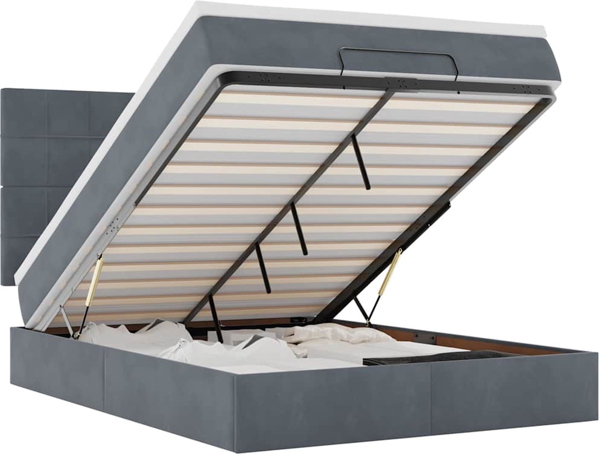 vidaXL - Ottoman - bed - met - matrassen - 140x190cm - fluweel - donkergrijs