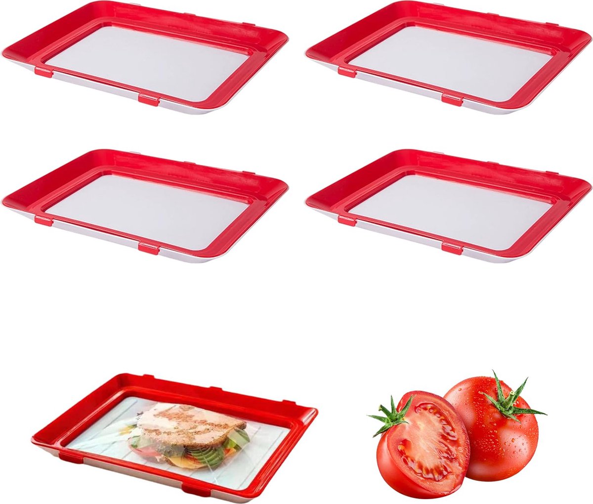 La'Moussawi ® Vierdelige Set Stapelbare Bewaartrays voor Voedsel in Koelkast