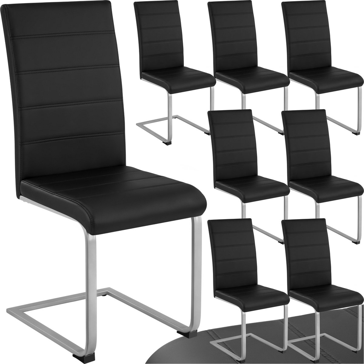 Tectake Eetkamerstoel - Rugleuning - Kunstleer - Set van 8 - Zwart