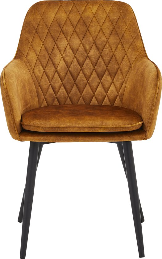 Colenis® - Chaise de salle à manger Laura - Set de 6 - Miel doré - Velours Adoré - Industriel - Avec accoudoir