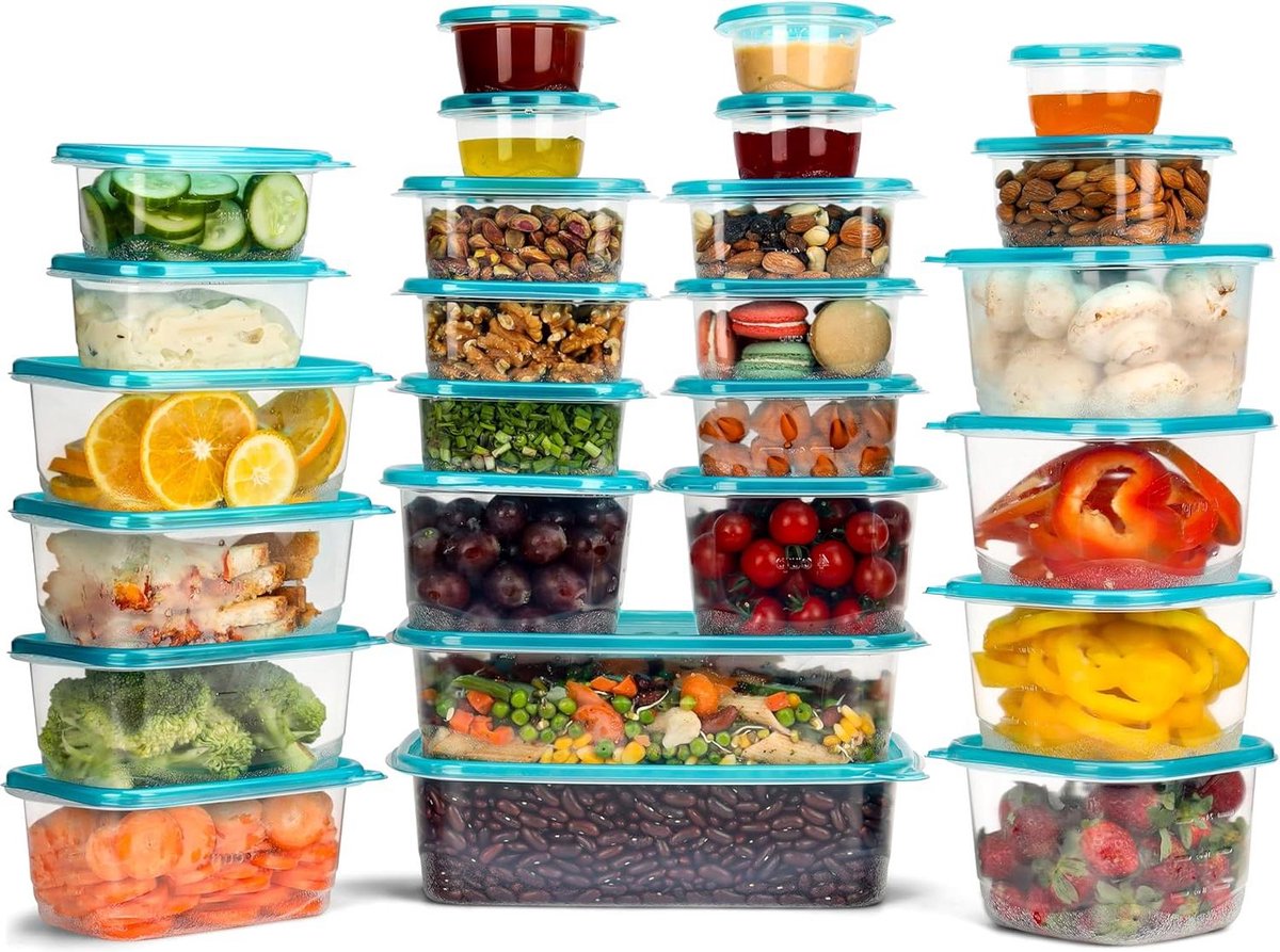 Herbruikbaar Plastic Voedsel Containers met Deksel - 26Pak in 5 maten - Lekbestendig - BPA Vrije Opslag Bakjes - Magnetron Diepvries & Vaatwasser Bestendig - Meal Prep Lunchboxes