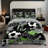 Vavida Dekbedovertrek - Eenpersoons - 140 x 200 - Voetbal - Soccer - Groen - Zwart - Ballen - Jongen