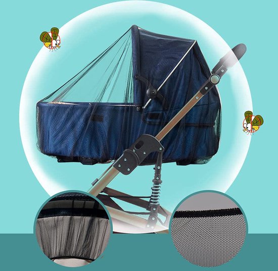 2 stuks - Kinderwagen Muskietnet - Klamboe voor kinderwagen - zwart - insectennet voor kinderwagens, wiegjes, wiegen - Muskieten Net - Baby Wagen Klamboe - Muggen Bescherming Net - Muggennet - Zwart mesh gaas - 1.5m — afbeelding 4