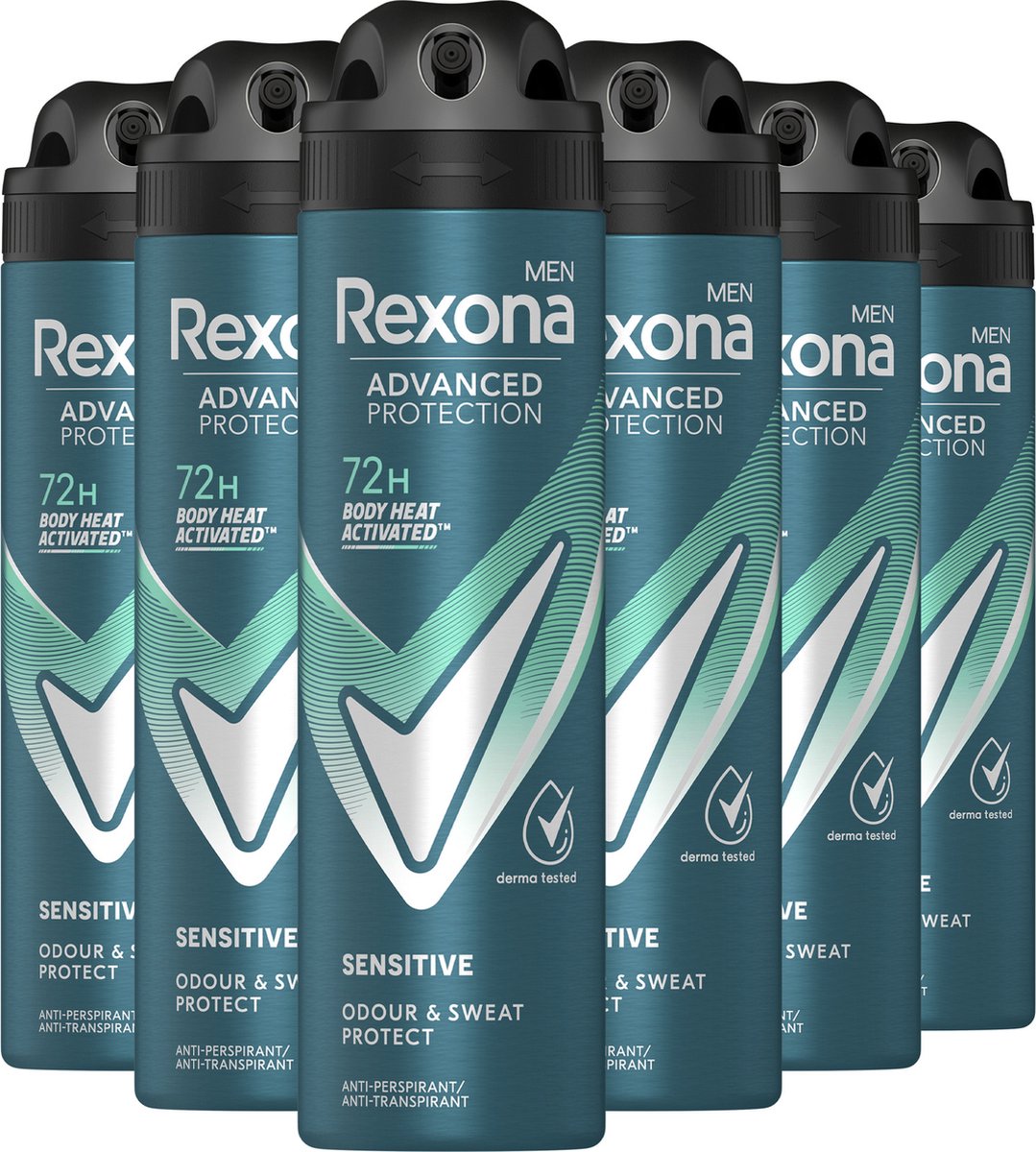 Rexona Men Advanced Protection Anti-Transpirant Deodorant Spray - Sensitive - met Body Heat Activated Technologie - 6 x 150 ml