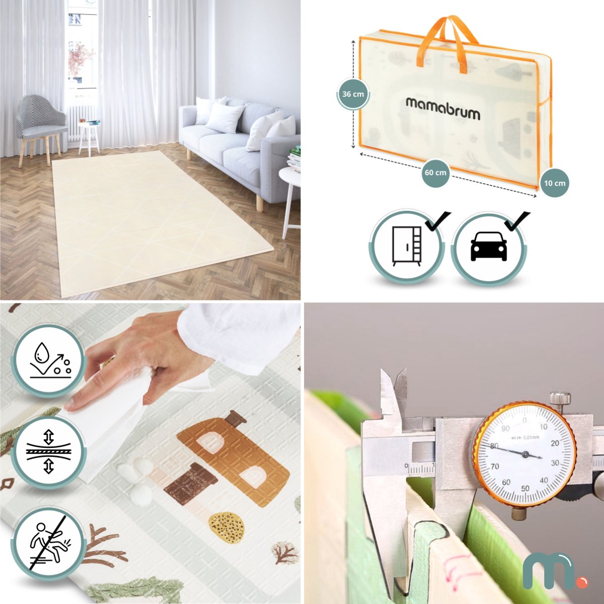 Mamabrum Dubbelzijdige Speelmat Vouwmat - 180 x 120 cm - Stad/Zandbeige — afbeelding 4