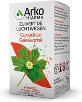 Doosje Arkocaps Canadese Geelwortel met een tekening van de plant. Bevat 45 capsules.