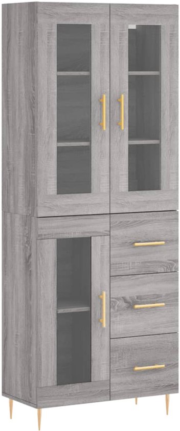 Hoge kast 70x31x115 cm bewerkt hout artisanaal eikenkleur