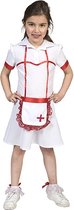 Funny Fashion - Verpleegster & Masseuse Kostuum - Ziekenhuis Zuster Sara - Meisje - rood,wit / beige - Maat 116 - Carnavalskleding - Verkleedkleding