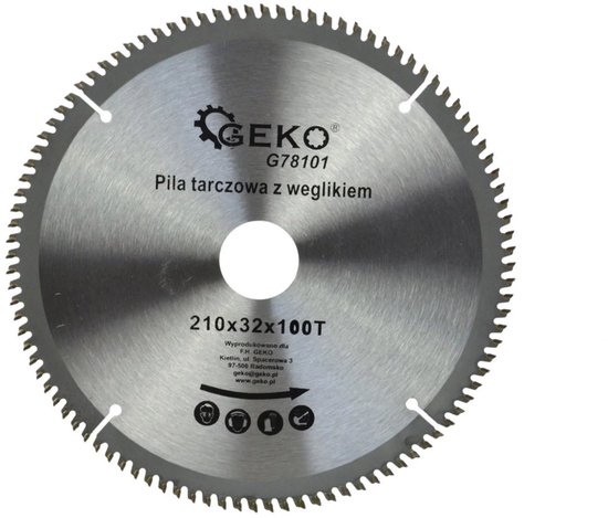 Lame de scie GEKO pour aluminium - 210 mm - 100 dents - Bagues de réduction incluses