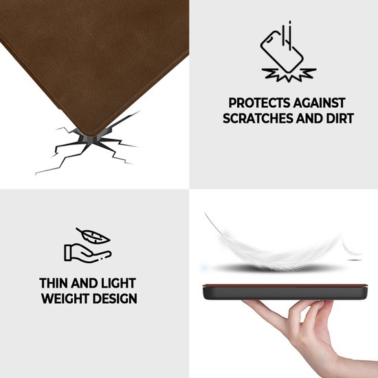 Lunso Geschikt voor Kobo Libra Colour hoes (7 inch) - echt leren sleepcover - Coffee van Merkloos — afbeelding 3