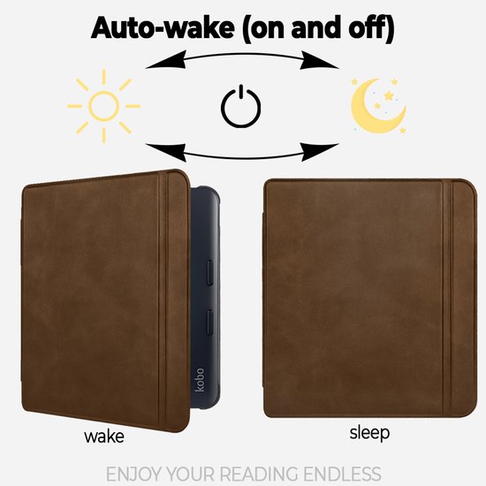 Lunso Geschikt voor Kobo Libra Colour hoes (7 inch) - echt leren sleepcover - Coffee van Merkloos — afbeelding 4