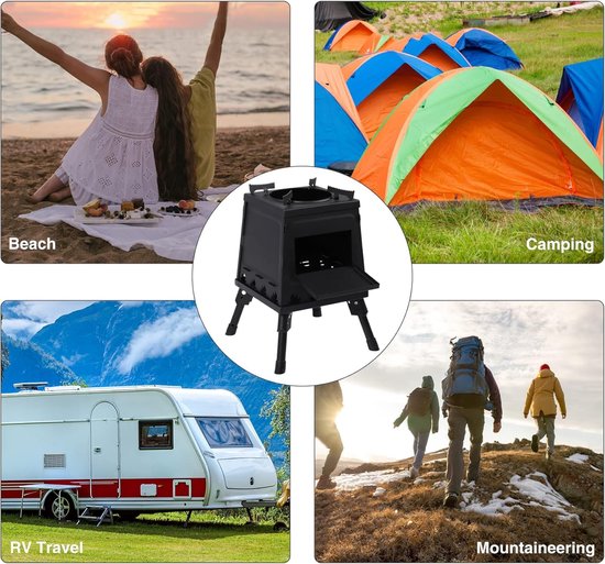 Draagbare Houtkachel Voor Kamperen (XXL)- Camping Oven voor 3-5 personen-verstelbare Kampeer Kachel - Camping Kooktoestel - Camping Accessoires-Roestvrij staal van Merkloos — afbeelding 4