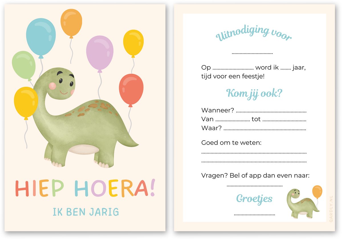 Uitnodiging kinderfeestje dinosaurus - 10 stuks - Uitnodiging verjaardag - Inclusief enveloppen - Uitnodiging dinofeestje - Dinosaurus feestje