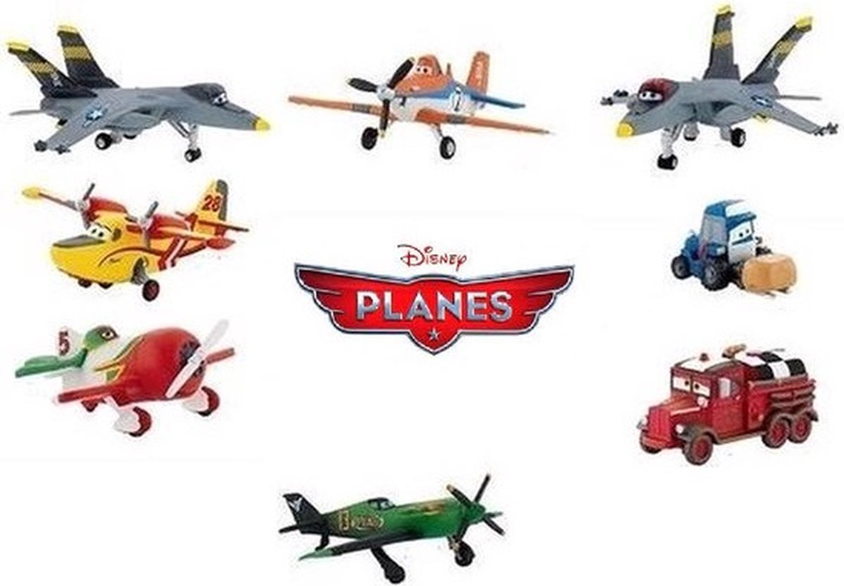 Speelset van 8 vliegtuigen Disney Planes - 4-5 cm - kunststof - Bullyland - Gemaakt van 1 stuk flexibel rubber - 9 cm