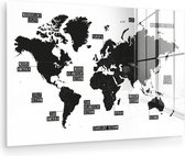 Peinture sur Verre - Carte du Wereldkaart - Zwart - Wit - Simple - 180x120 cm - Peintures sur Verre Peintures - Photo sur Glas