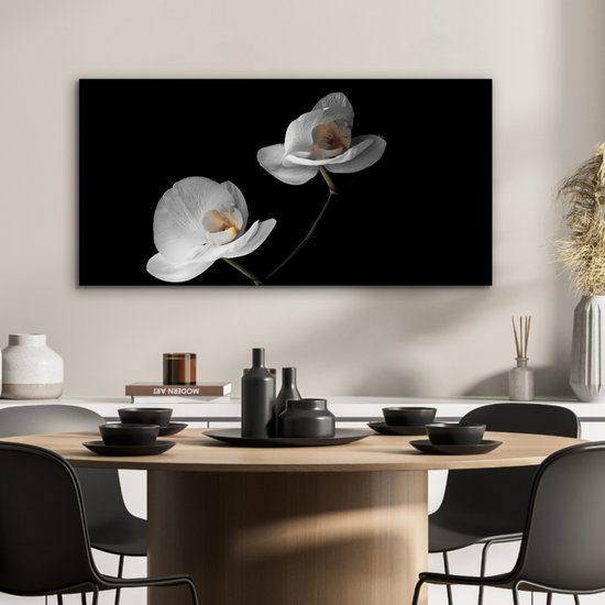 Décoration murale Métal - Peinture Aluminium Industriel - Orchidée - Fleurs - Zwart - Wit - Nature morte - 80x40 cm - Dibond - Photo sur aluminium - Décoration murale industrielle - Pour le salon/chambre