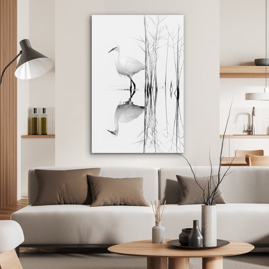 Aluminium schilderij 80x120 cm - Wanddecoratie metaal - Vogel - Water - Planten - Natuur - Metalen muurdecoratie woonkamer - Decoratie industrieel - Foto op dibond - Industriële accessoires slaapkamer