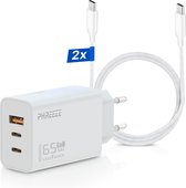 Adaptateur USB C 65 W avec 3 Portes + Câbles USB-C de 2 mètres – Chargeur rapide pour ordinateur portable, smartphone et tablette – Chargeur USB-C universel