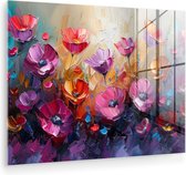 MuchoWow® Peinture sur verre 160x120 cm - Peinture sur verre acrylique - Fleurs - Violet - Coloré - Peint à la main - Art - Photo sur verre - Décoration murale salon - Décoration murale chambre - Peintures