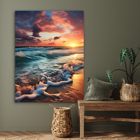 Décoration murale Métal - Peinture Aluminium Industriel - Coucher de Soleil - Plage - Mer - Golf - 90x120 cm - Dibond - Photo sur aluminium - Décoration murale industrielle - Pour le salon/chambre